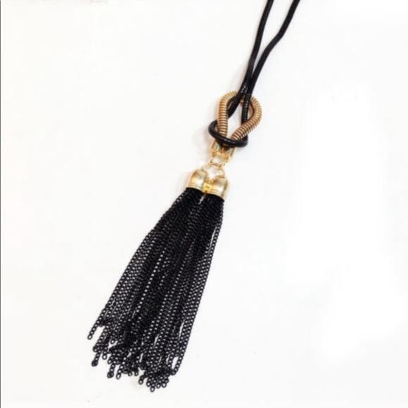 ASOS Black & Gold Tassel Pendant Necklace - Picture 3 of 6